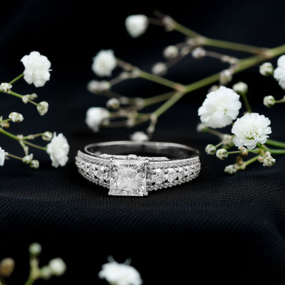 Princess Cut Moissanite Engagement Ring with Side Stones