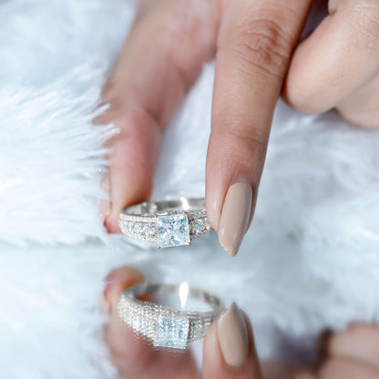 Princess Cut Moissanite Engagement Ring with Side Stones