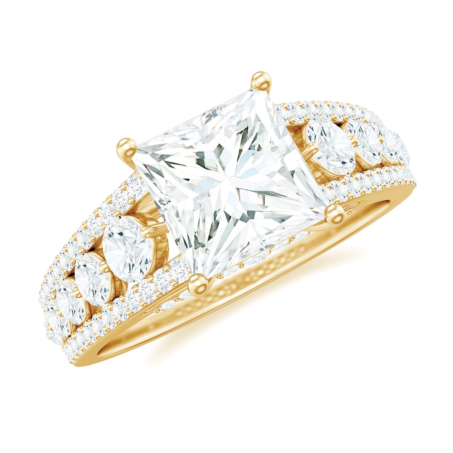 Princess Cut Moissanite Engagement Ring with Side Stones