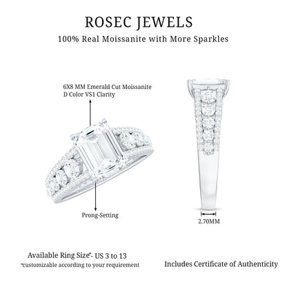Certified Emerald Cut Moissanite Solitaire Engagement Ring for Women