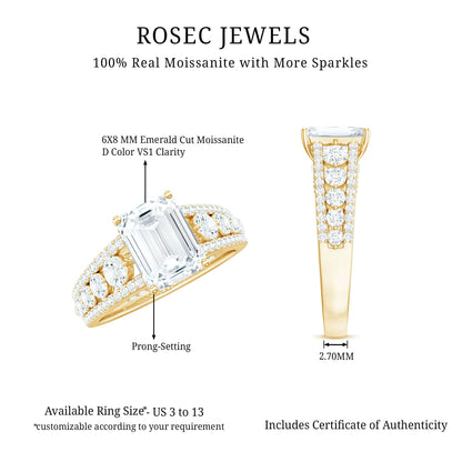Certified Emerald Cut Moissanite Solitaire Engagement Ring for Women