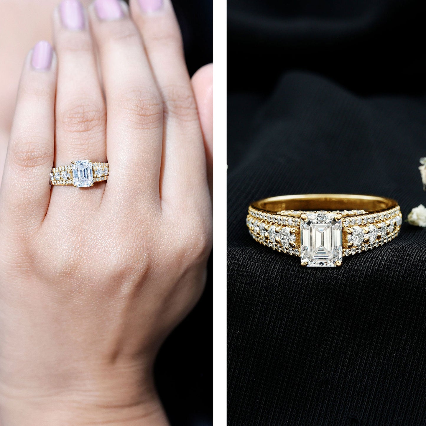Certified Emerald Cut Moissanite Solitaire Engagement Ring for Women