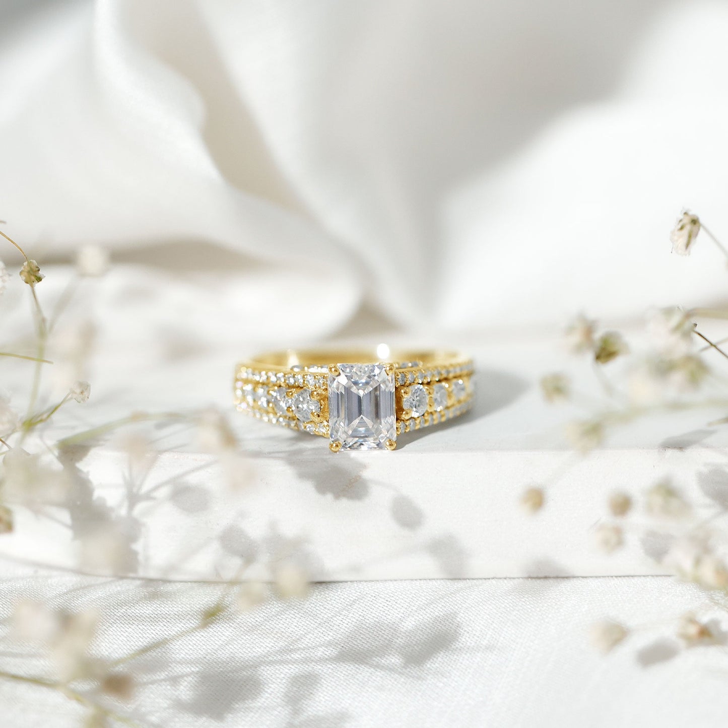 Certified Emerald Cut Moissanite Solitaire Engagement Ring for Women