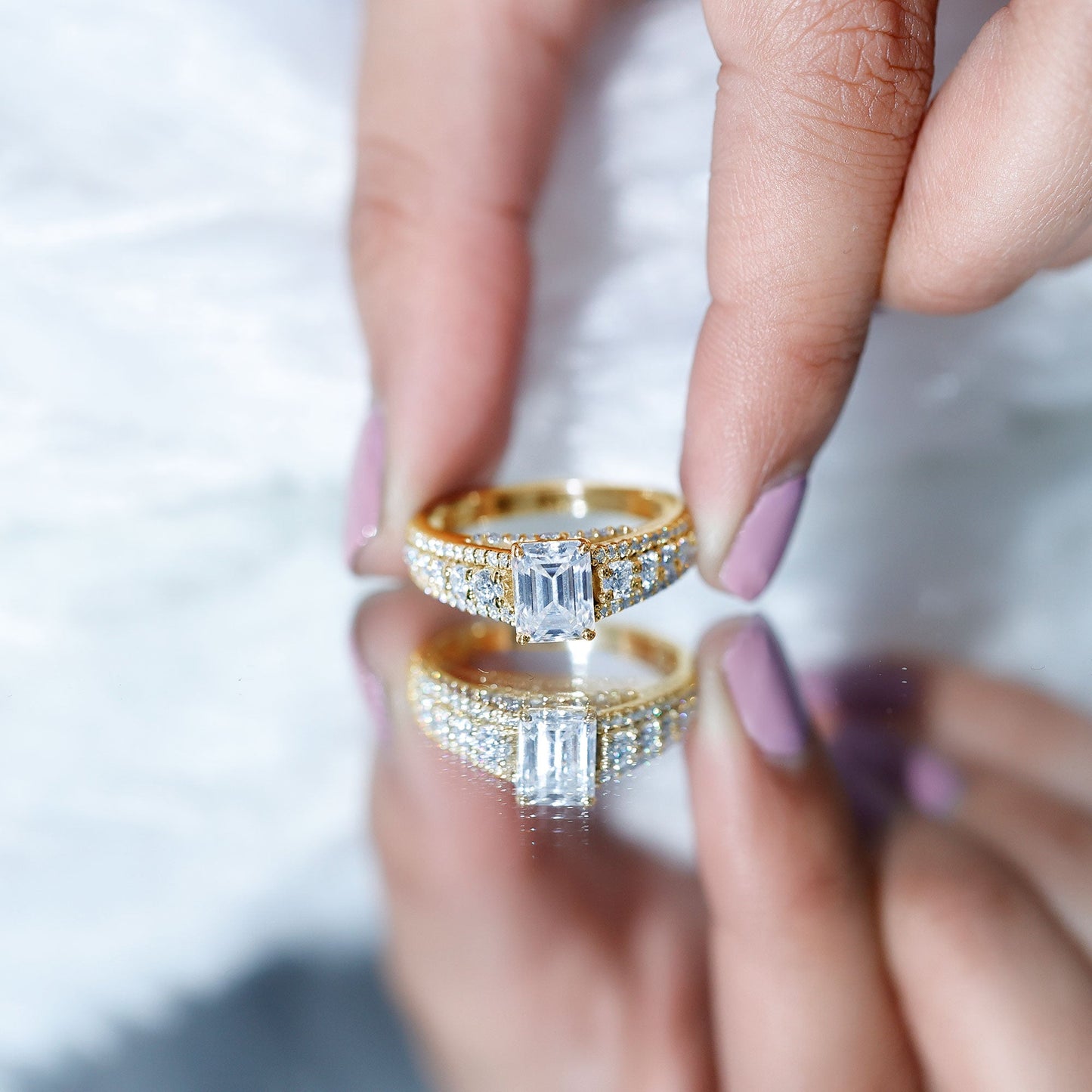 Certified Emerald Cut Moissanite Solitaire Engagement Ring for Women