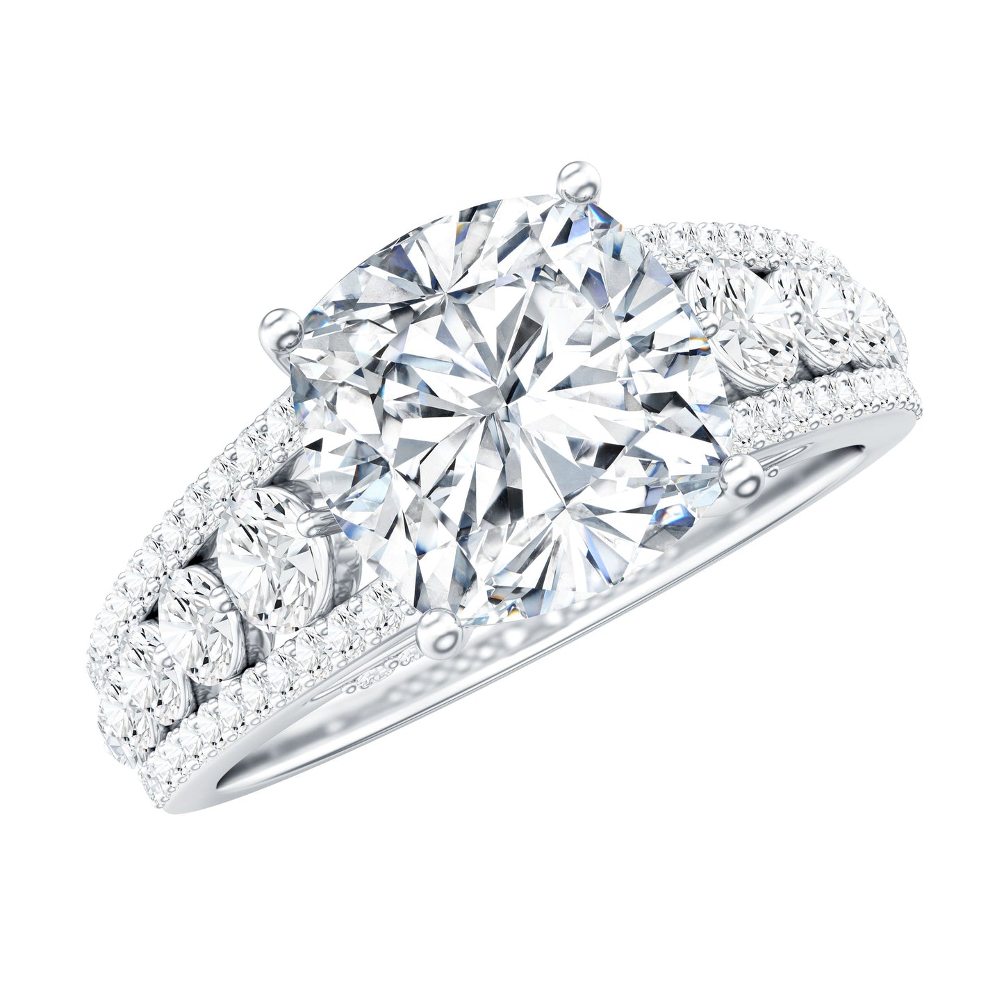 3 Carat Cushion Cut Moissanite Engagement Ring with Side Stones