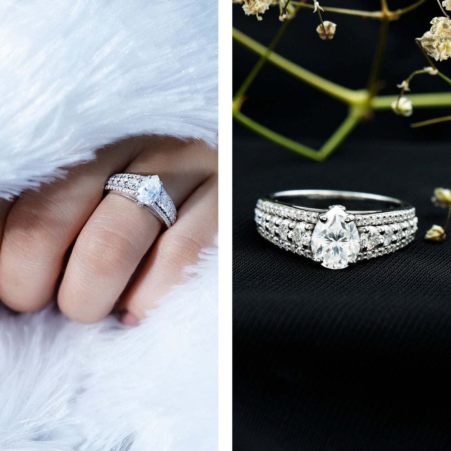 1.3 Carat Pear Shape Moissanite Vintage Inspired Engagement Ring