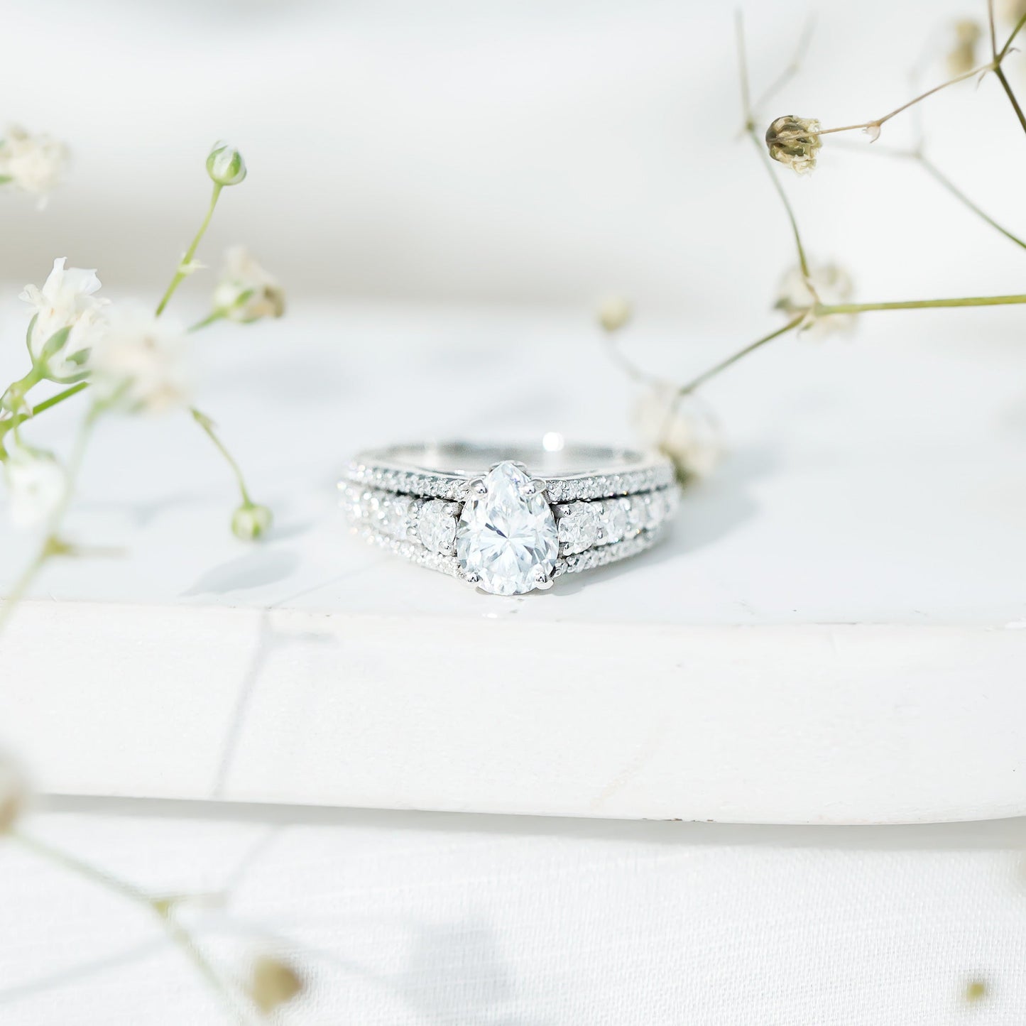 1.3 Carat Pear Shape Moissanite Vintage Inspired Engagement Ring