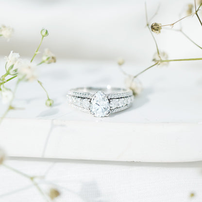 1.3 Carat Pear Shape Moissanite Vintage Inspired Engagement Ring