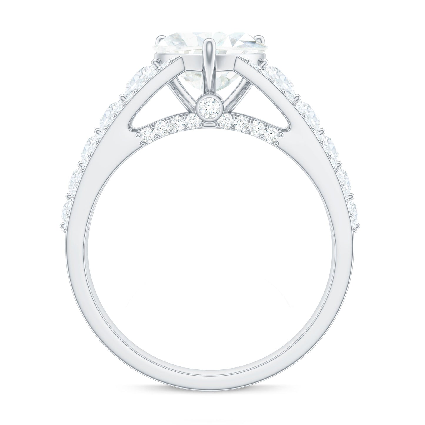 2 Carat Heart Moissanite Solitaire Statement Ring With Side Stones