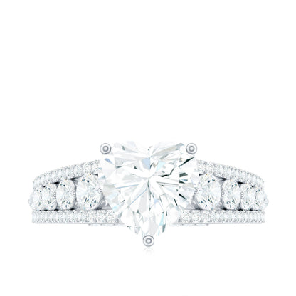 2 Carat Heart Moissanite Solitaire Statement Ring With Side Stones
