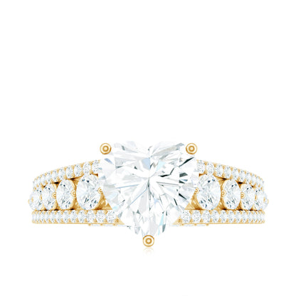 2 Carat Heart Moissanite Solitaire Statement Ring With Side Stones
