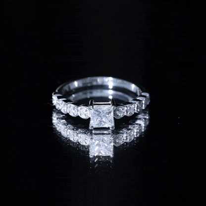 Square Cut Moissanite Engagement Ring with Side Stones