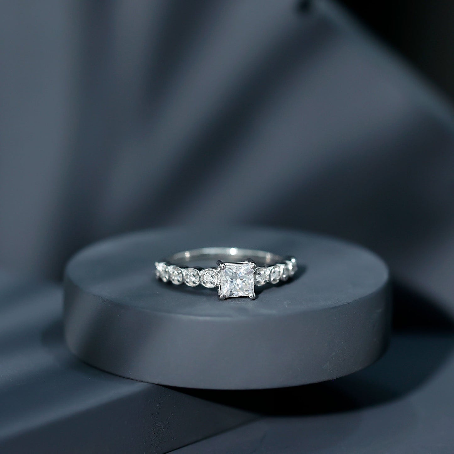 Square Cut Moissanite Engagement Ring with Side Stones
