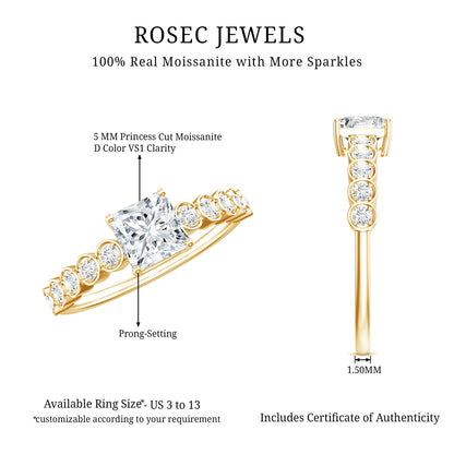 Square Cut Moissanite Engagement Ring with Side Stones