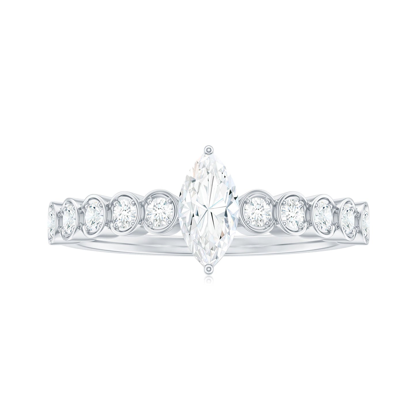 0.7 Carat Marquise Cut Moissanite Solitaire Engagement Ring with Side Stones