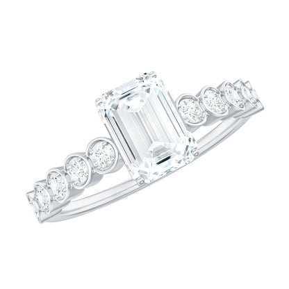 Certified Emerald Cut Moissanite Solitaire Engagement Ring with Side Stones