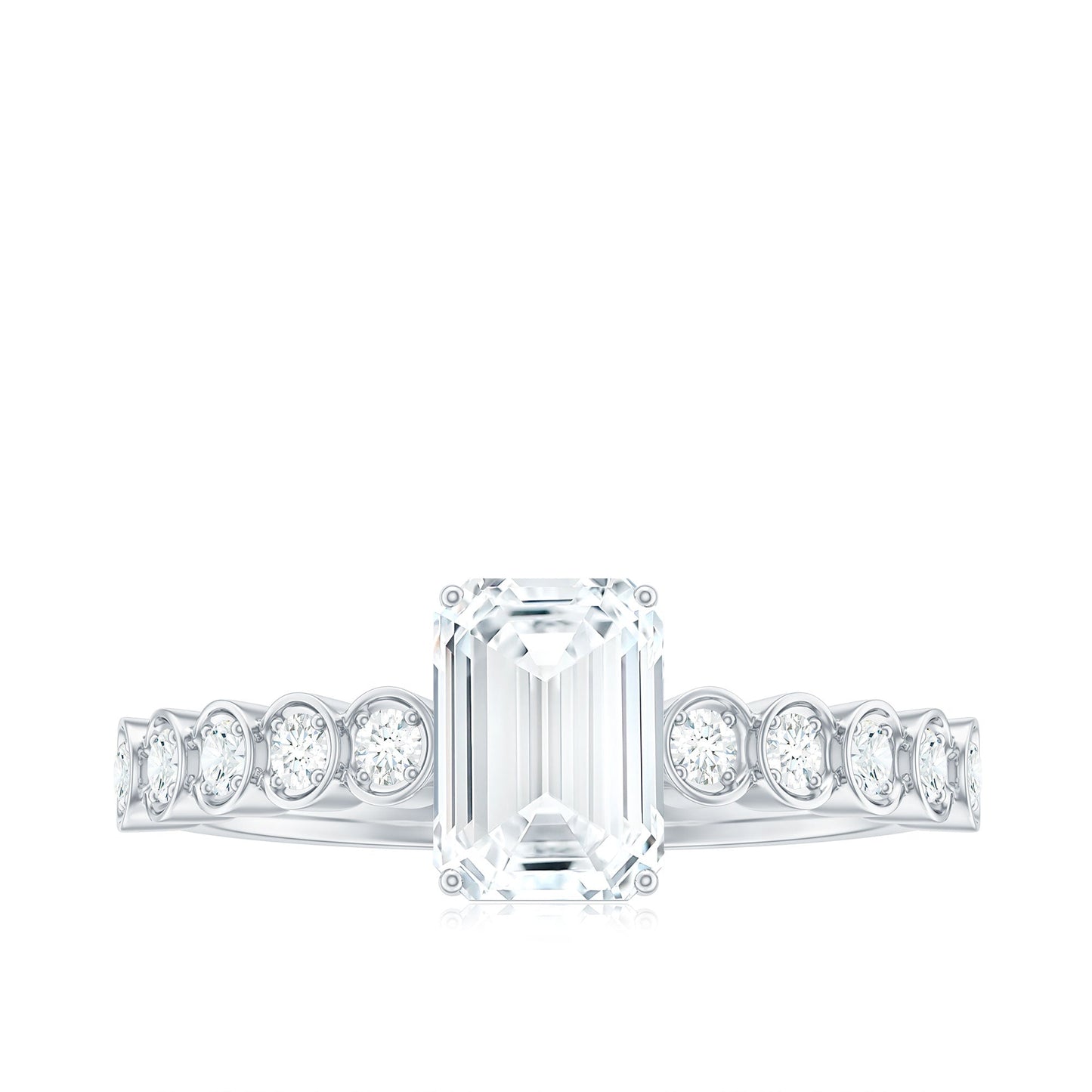 Certified Emerald Cut Moissanite Solitaire Engagement Ring with Side Stones