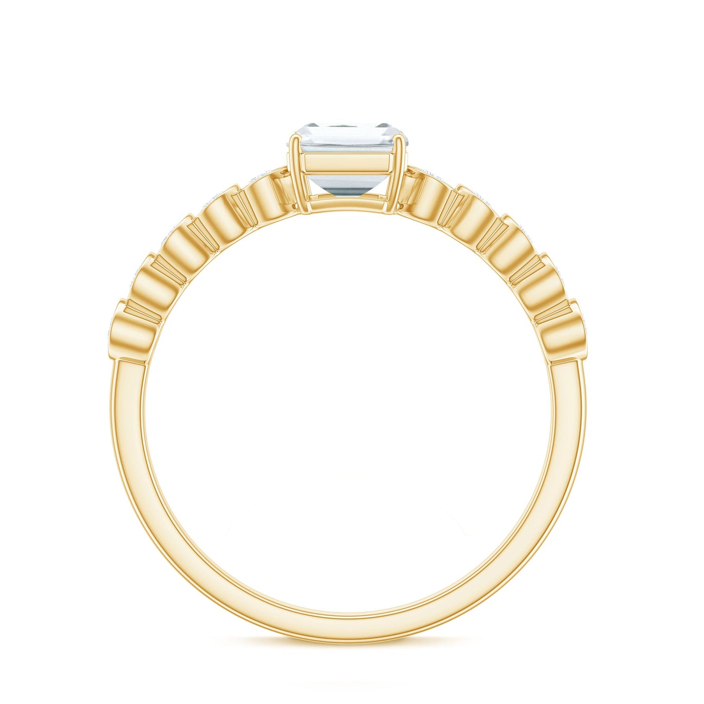 Certified Emerald Cut Moissanite Solitaire Engagement Ring with Side Stones