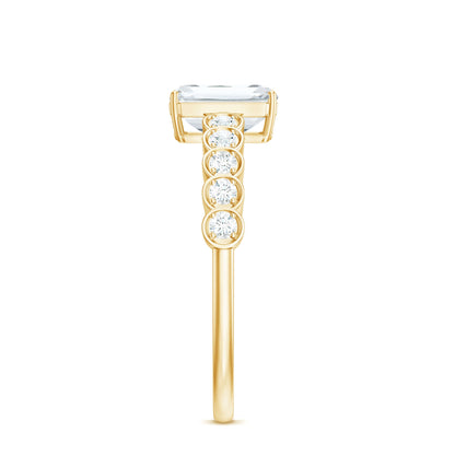 Certified Emerald Cut Moissanite Solitaire Engagement Ring with Side Stones