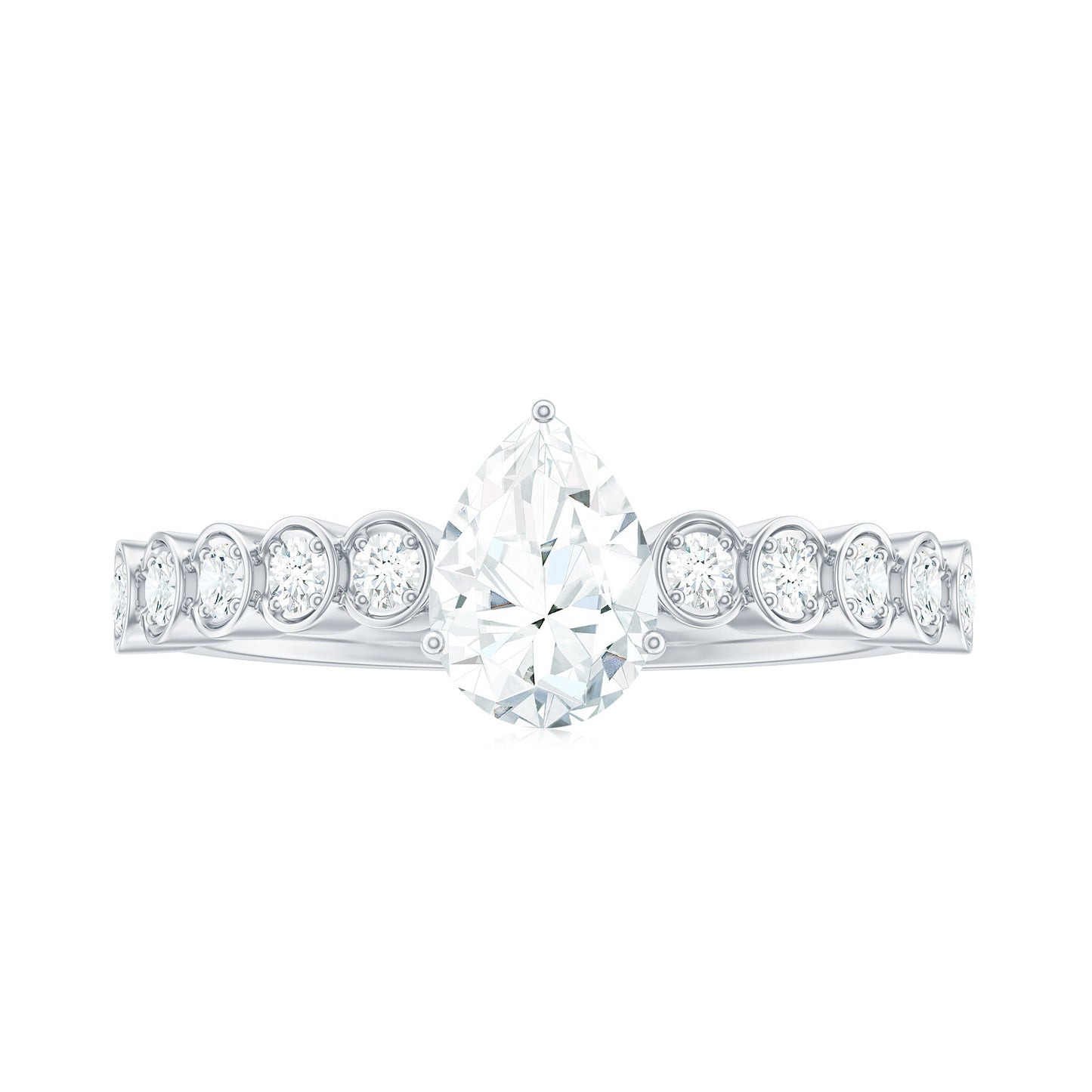 0.7 Carat Pear Cut Moissanite Teardrop Engagement Ring with Side Stones