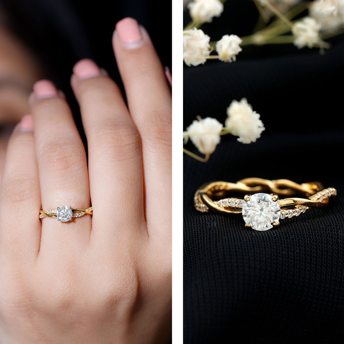 Round Cut Moissanite Braided Engagement Ring