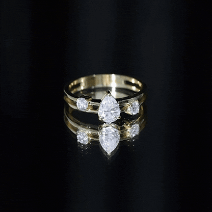 Pear Cut Moissanite Engagement Ring with Double Band