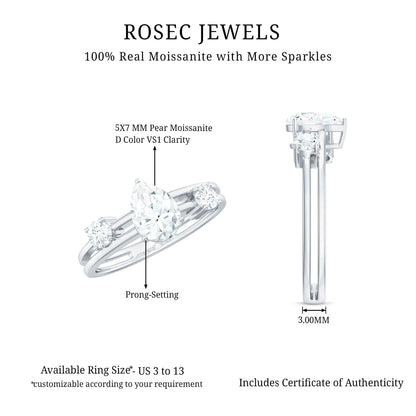 Pear Cut Moissanite Engagement Ring with Double Band