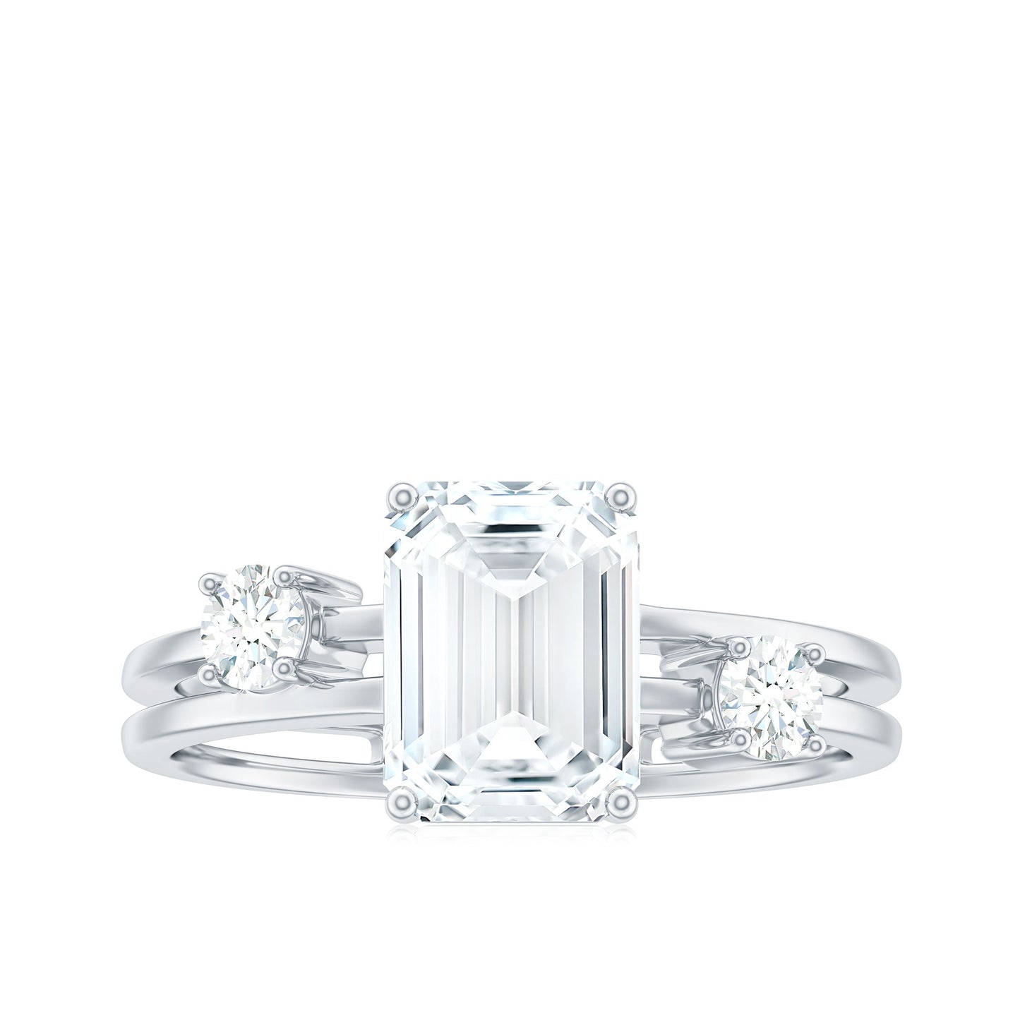 1.8 Carat Emerald Cut Moissanite Solitaire Double Band Engagement Ring