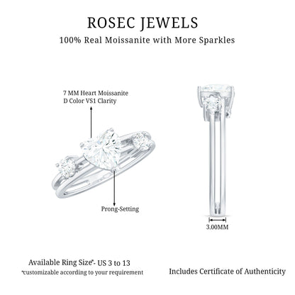 1.5 Carat Heart Shape Moissanite Solitaire Double Band Engagement Ring