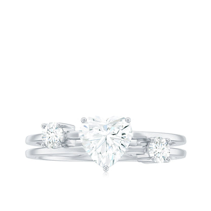1.5 Carat Heart Shape Moissanite Solitaire Double Band Engagement Ring