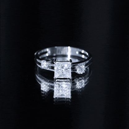 Princess Cut Moissanite Engagement Ring with Double Band