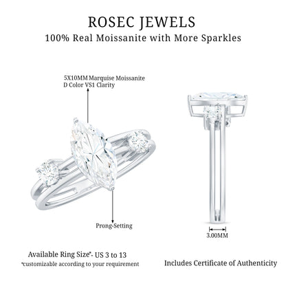 Certified Moissanite Marquise Engagement Ring