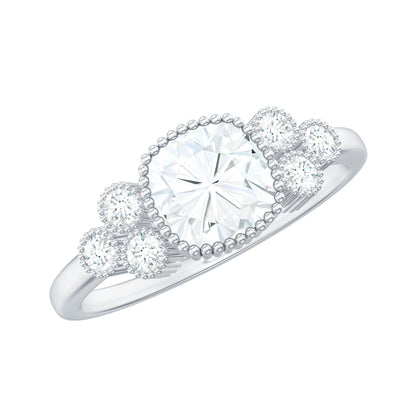 1.7 Carat Cushion Cut Moissanite Engagement Ring with Cluster Accent