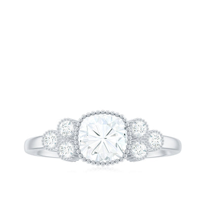 1.7 Carat Cushion Cut Moissanite Engagement Ring with Cluster Accent