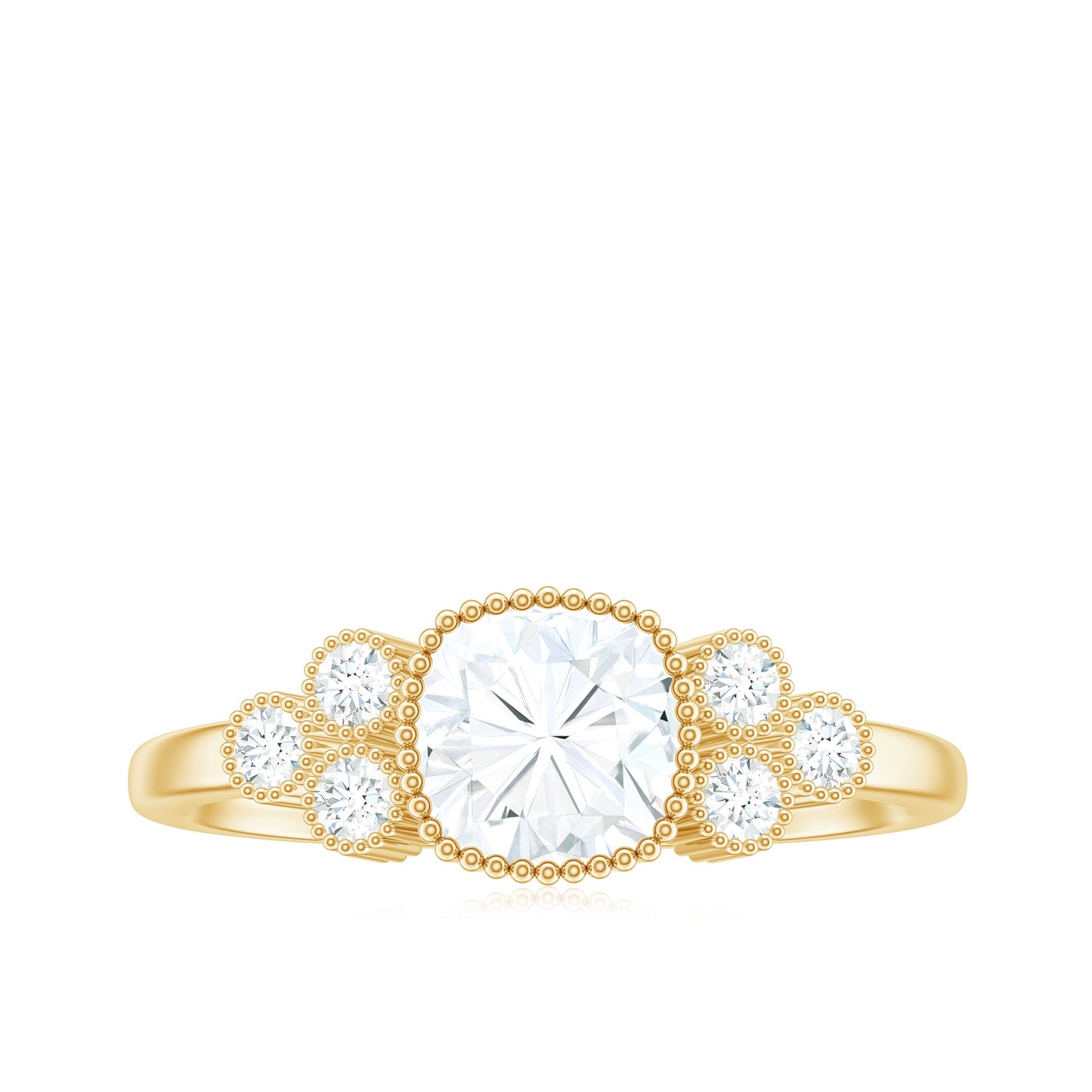 1.7 Carat Cushion Cut Moissanite Engagement Ring with Cluster Accent