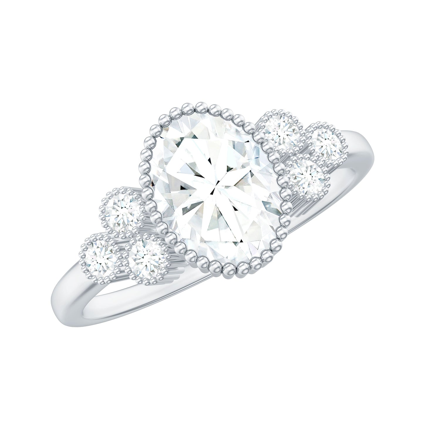 1.2 Carat Oval Cut Moissanite Classic Engagement Ring with Trio