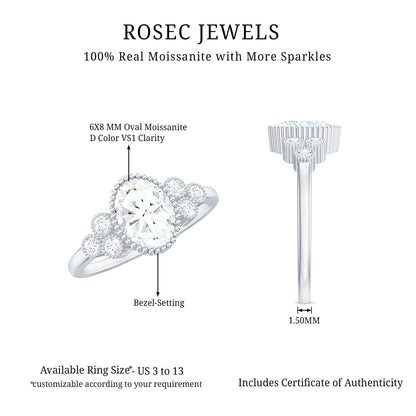 1.2 Carat Oval Cut Moissanite Classic Engagement Ring with Trio