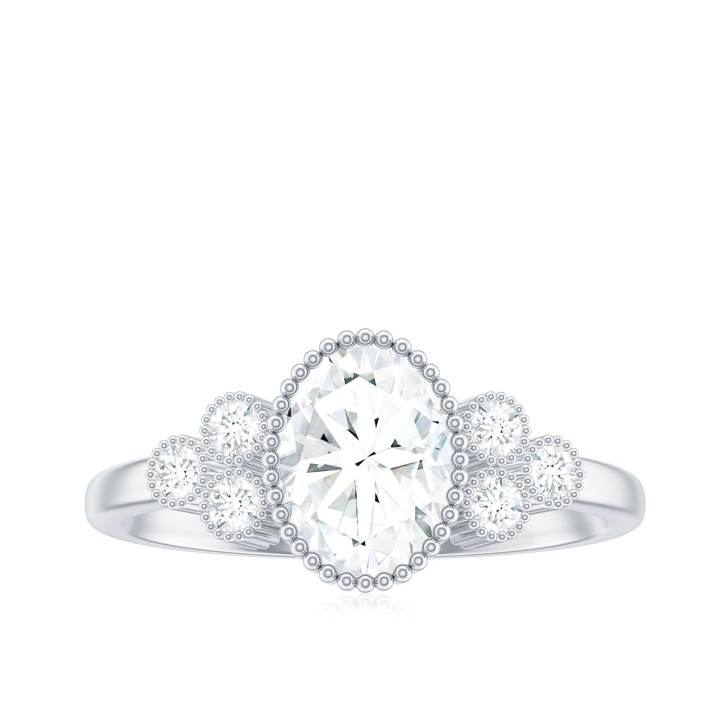 1.2 Carat Oval Cut Moissanite Classic Engagement Ring with Trio