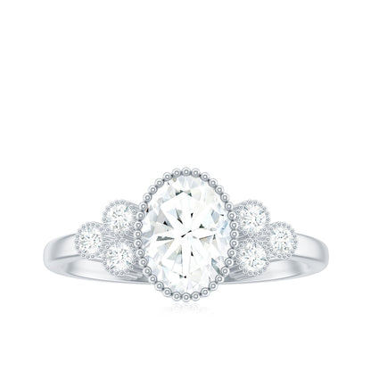 1.2 Carat Oval Cut Moissanite Classic Engagement Ring with Trio