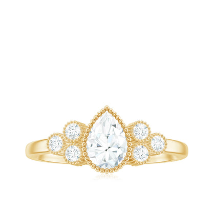 0.7 Carat Pear Shaped Moissanite Classic Engagement Ring with Beaded Details