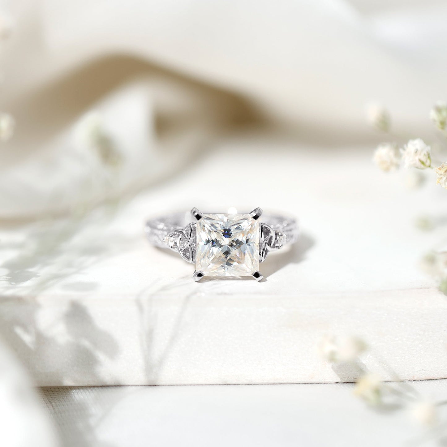 Antique Style 3 Carat Princess Cut Moissanite Celtic Knot Engagement Ring