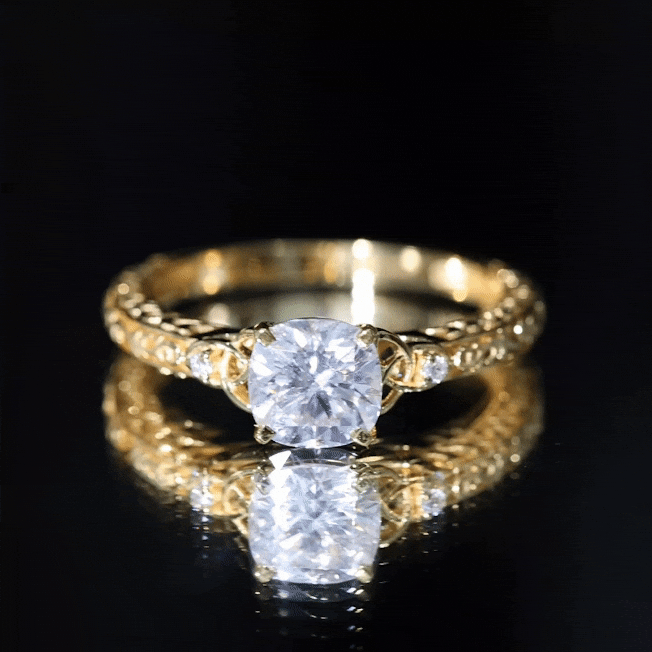Cushion Cut Moissanite Antique Style Engagement Ring
