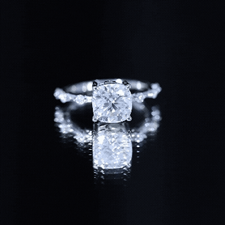 Certified Cushion Cut Moissanite Huge Engagement Ring