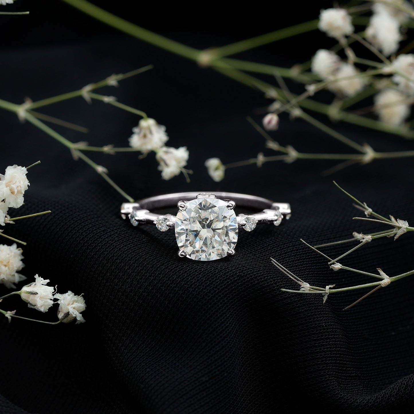 Certified Cushion Cut Moissanite Huge Engagement Ring