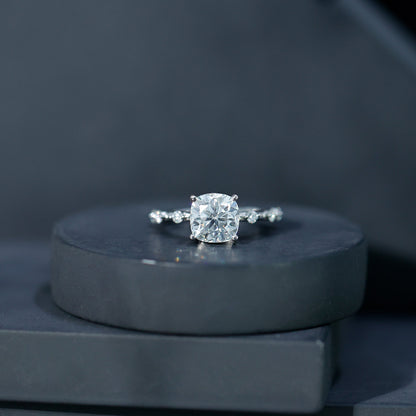 Certified Cushion Cut Moissanite Huge Engagement Ring