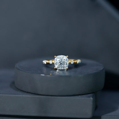 Certified Cushion Cut Moissanite Huge Engagement Ring