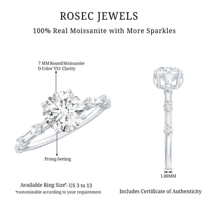 Certified Round Shape Moissanite Solitaire Engagement Ring