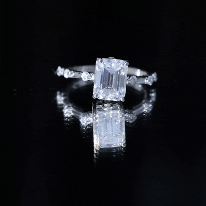 Emerald Cut Moissanite Large Engagement Ring With Certificate