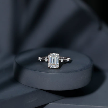 Emerald Cut Moissanite Large Engagement Ring With Certificate