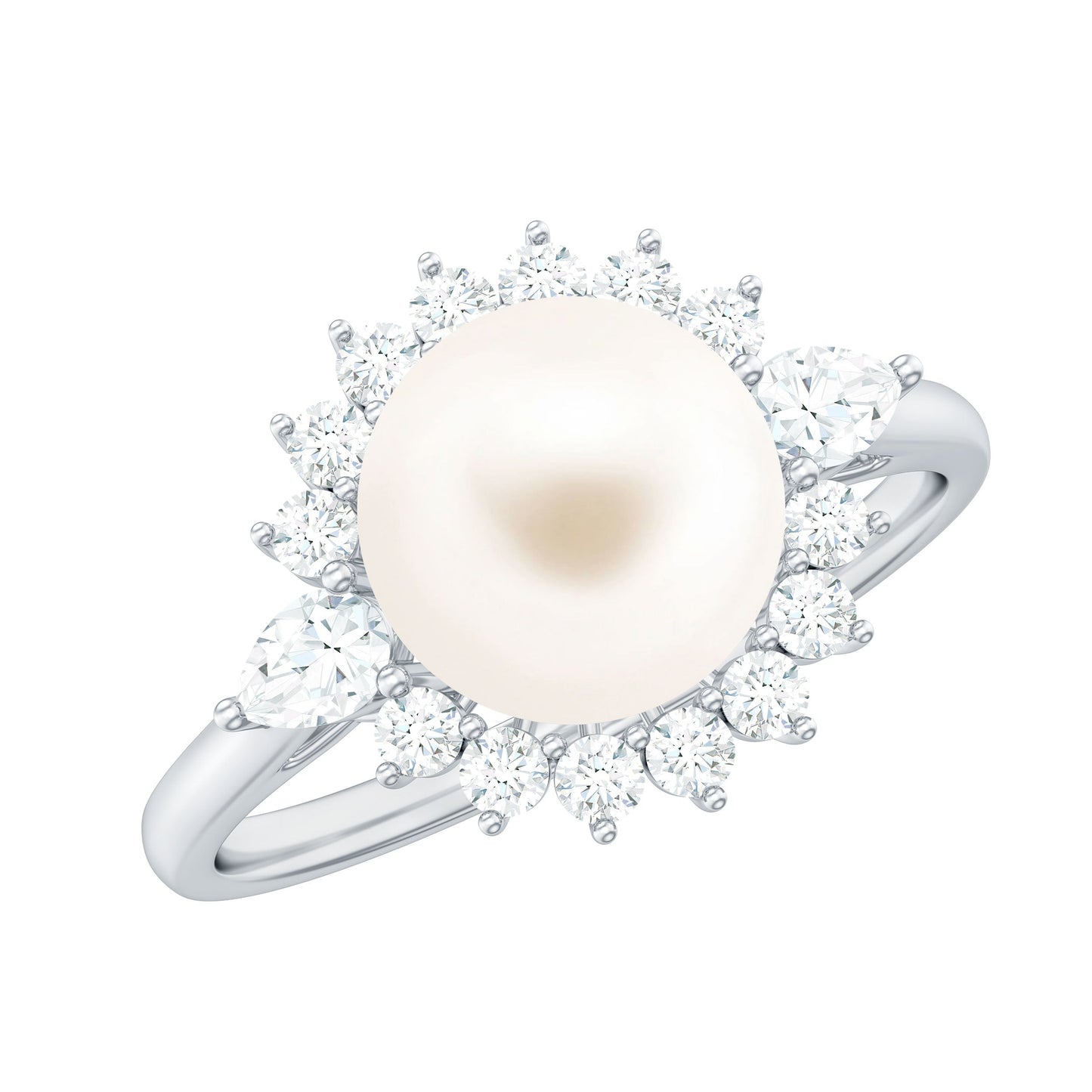 Cultured 3 Carat Freshwater Pearl Engagement Ring with Diamond Halo